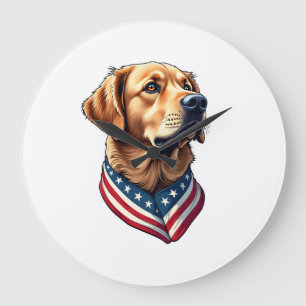 Patriottische Golden Retriever USA Vlag Stijl T-sh Grote Klok