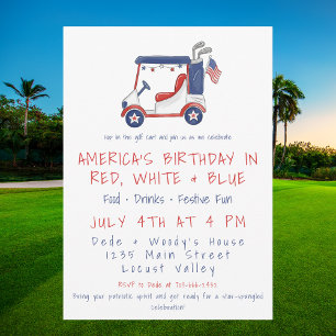 Patriottische Golfkarfeest Rode Witte Blauwe 4 jul Kaart