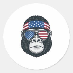 Patriottische Gorilla Gezicht Vintage Gravure Vect Ronde Sticker