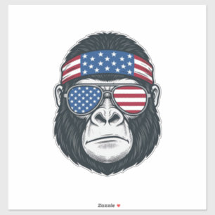 Patriottische Gorilla Gezicht Vintage Gravure Vect Sticker