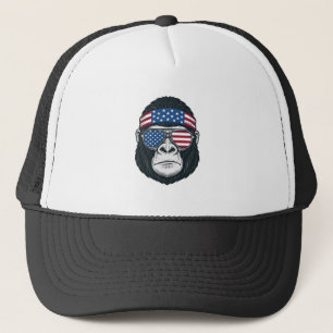 Patriottische Gorilla Gezicht Vintage Gravure Vect Trucker Pet