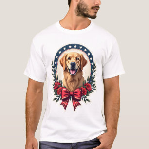 Patriottische Goud Retriever Bloemknoop Overhemd T-shirt