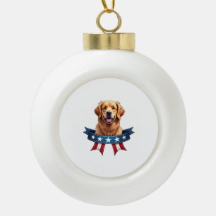 Patriottische Goud Retriever Lint Brug T-shirt Keramische Bal Ornament