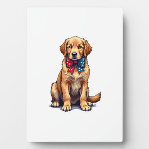 Patriottische Goud Retriever Puppy Vintage T-shirt Fotoplaat