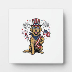 Patriottische Goud Retriever Vuurwerk Vintage T-sh Fotoplaat