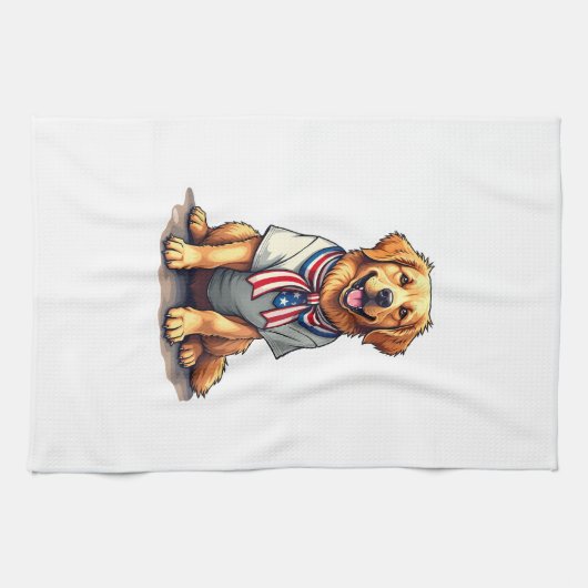 Patriottische Gouden Hond Vintage Graveershirt 2 Theedoek (Horizontaal)