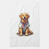 Patriottische Gouden Hond Vintage Graveershirt 2 Theedoek (Verticaal)