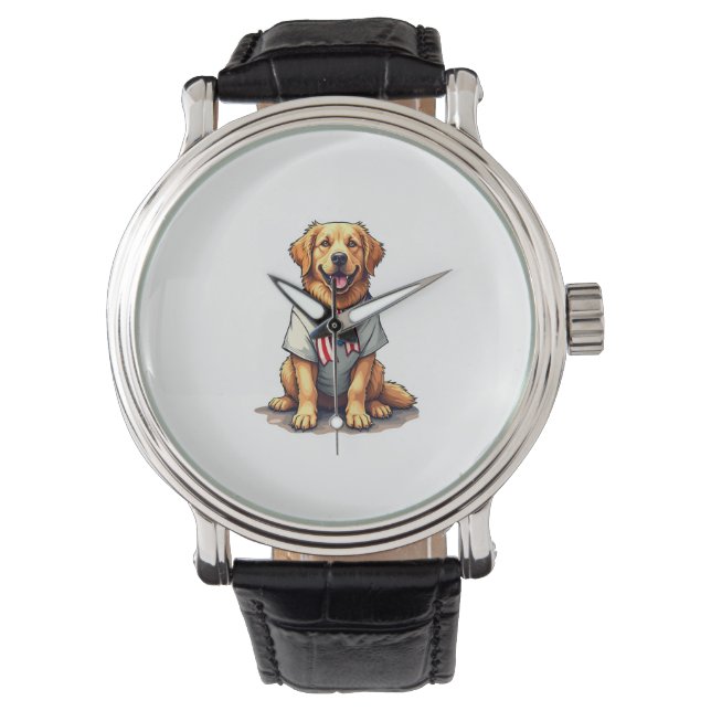 Patriottische Gouden Hond Vintage Gravure Shirt 2 Horloge (Voorkant)