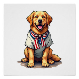 Patriottische Gouden Hond Vintage Gravure Shirt 2 Perfect Poster