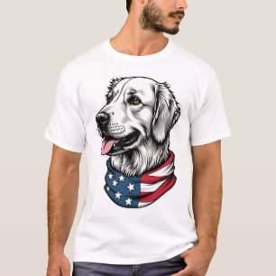 Patriottische Gouden Retriever Lijn Kunst Vintage T-shirt