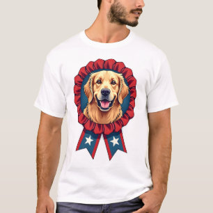Patriottische Gouden Retriever Rozet Vintage T-shi T-shirt