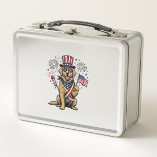 Patriottische Gouden Retriever Vuurwerk Vintage T-