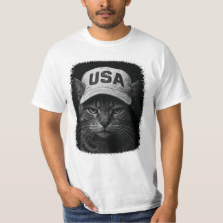 Patriottische Grumpy Cat – USA Hoed Zwart & Wit T-shirt