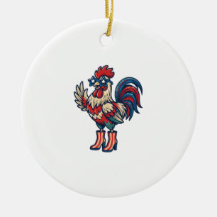 Patriottische Haan in Hakken Vintage Gravure Shirt Keramisch Ornament