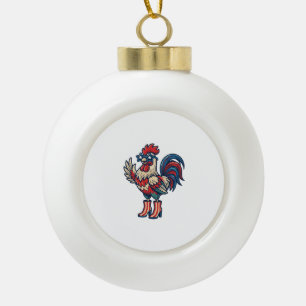 Patriottische Haan in Hakken Vintage Gravure Shirt Keramische Bal Ornament