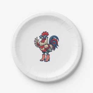 Patriottische Haan in Hakken Vintage Gravure Shirt Papieren Bordje