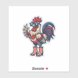 Patriottische Haan in Hakken Vintage Gravure Shirt Sticker