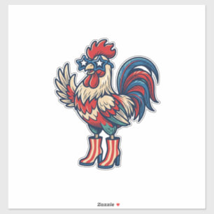 Patriottische Haan in Hakken Vintage Gravure Shirt Sticker