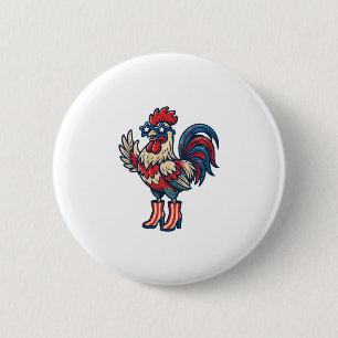 Patriottische Haan in Hoge Hakken Vintage Gravure Ronde Button 5,7 Cm