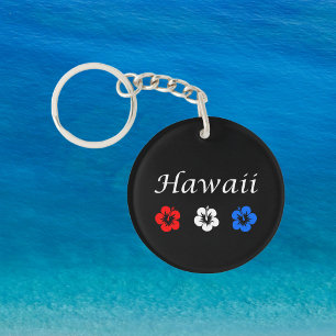 Patriottische Hawaï Aloha Rood Wit Blauw Bloemen Sleutelhanger