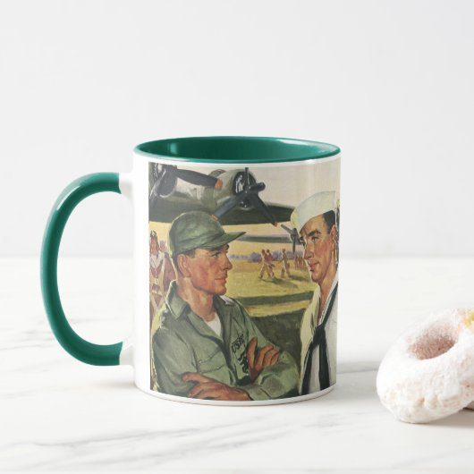 patriottische helden, militaire Mannen in uniform Mok (Met donut)