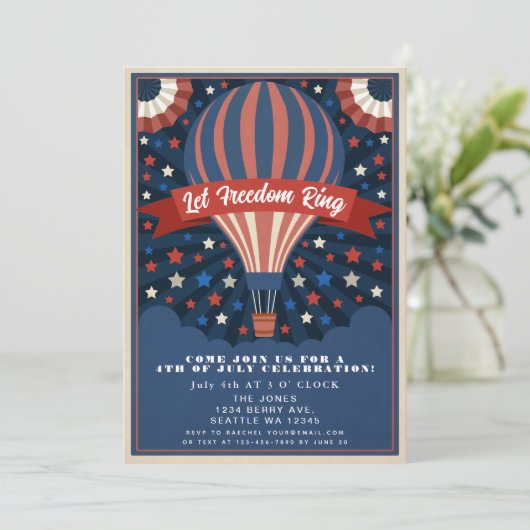 Patriottische heteluchtballon 4 juli Cookout Kaart (Staand voorkant)