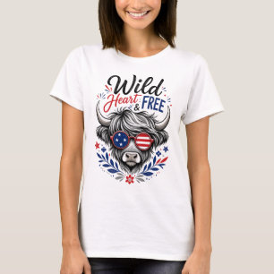 Patriottische Highland Koe Wild Hart Grafisch T-shirt