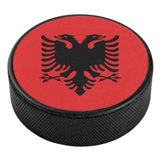 Patriottische hockey puck met vlag van Albanië (3/4)