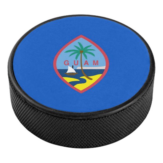 Patriottische hockey puck met vlag van Guam (3/4)