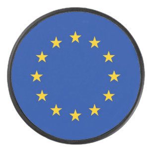 Patriottische hockeypuck met vlag van Europese Uni Hockey Puck