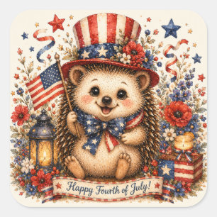 Patriottische hoge hoed egel watercolor kunst vierkante sticker