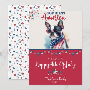 Patriottische Hond- Boston Terrier 4 juli kaart