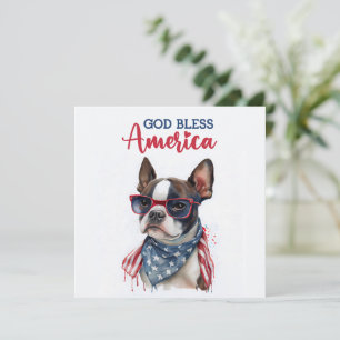 Patriottische Hond-Boston Terrier 4 juli kaart