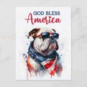 Patriottische Hond-Bulldog, God Zegen Amerika Pren Briefkaart