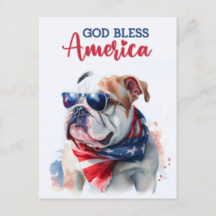 Patriottische Hond-Bulldog, God Zegen Amerika Pren Briefkaart