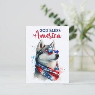 Patriottische Hond-Husky, God Zegen Amerika Ansich Briefkaart