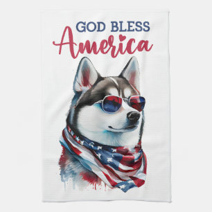 Patriottische Hond-Husky Theedoek