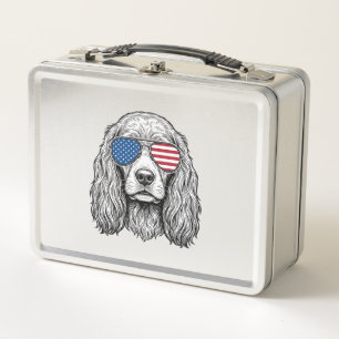 Patriottische hond met vlag zonnebril vintage vect