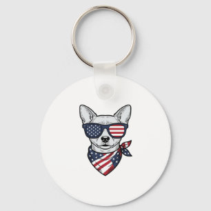Patriottische hond met vlag zonnebril vintage vect sleutelhanger