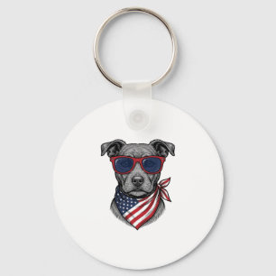 Patriottische Hond Met Zonnebril Vintage T-shirt O Sleutelhanger
