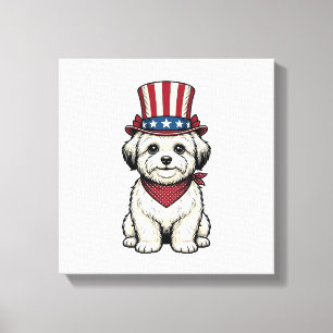 Patriottische Hond Vintage Gravure Vector Design_1 Canvas Afdruk
