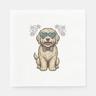 Patriottische Hond Vuurwerk Vintage Shirt Ontwerp Servet