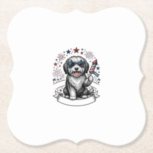 Patriottische Hond Vuurwerk Vintage Vector T-shirt Kartonnen Onderzetters