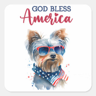Patriottische Hond-Yorkshire Terrier Vierkante Sticker