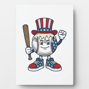 Patriottische honkbal mascotte vintage graveer ont fotoplaat