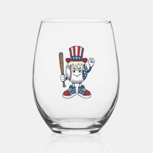 Patriottische honkbal mascotte vintage graveer ont wijnglas zonder voet