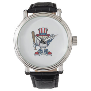 Patriottische honkbal mascotte vintage graveerontw horloge