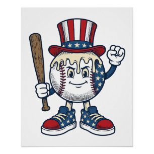 Patriottische honkbal mascotte vintage graveerontw perfect poster