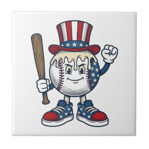 Patriottische honkbal mascotte vintage graveerontw tegeltje