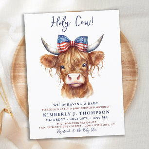 Patriottische Hoogland Koe 4 juli Baby shower Briefkaart